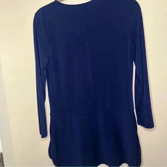 Lauren Ralph Lauren Navy rounded neckline blouse split seam hook & eye closure - Picture 8 of 9